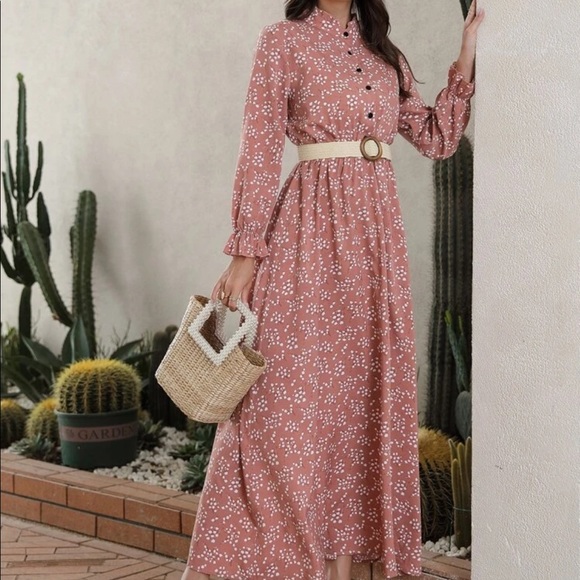 Allover print flounce sleeve shirt dress w/o belt - Picture 2 of 6